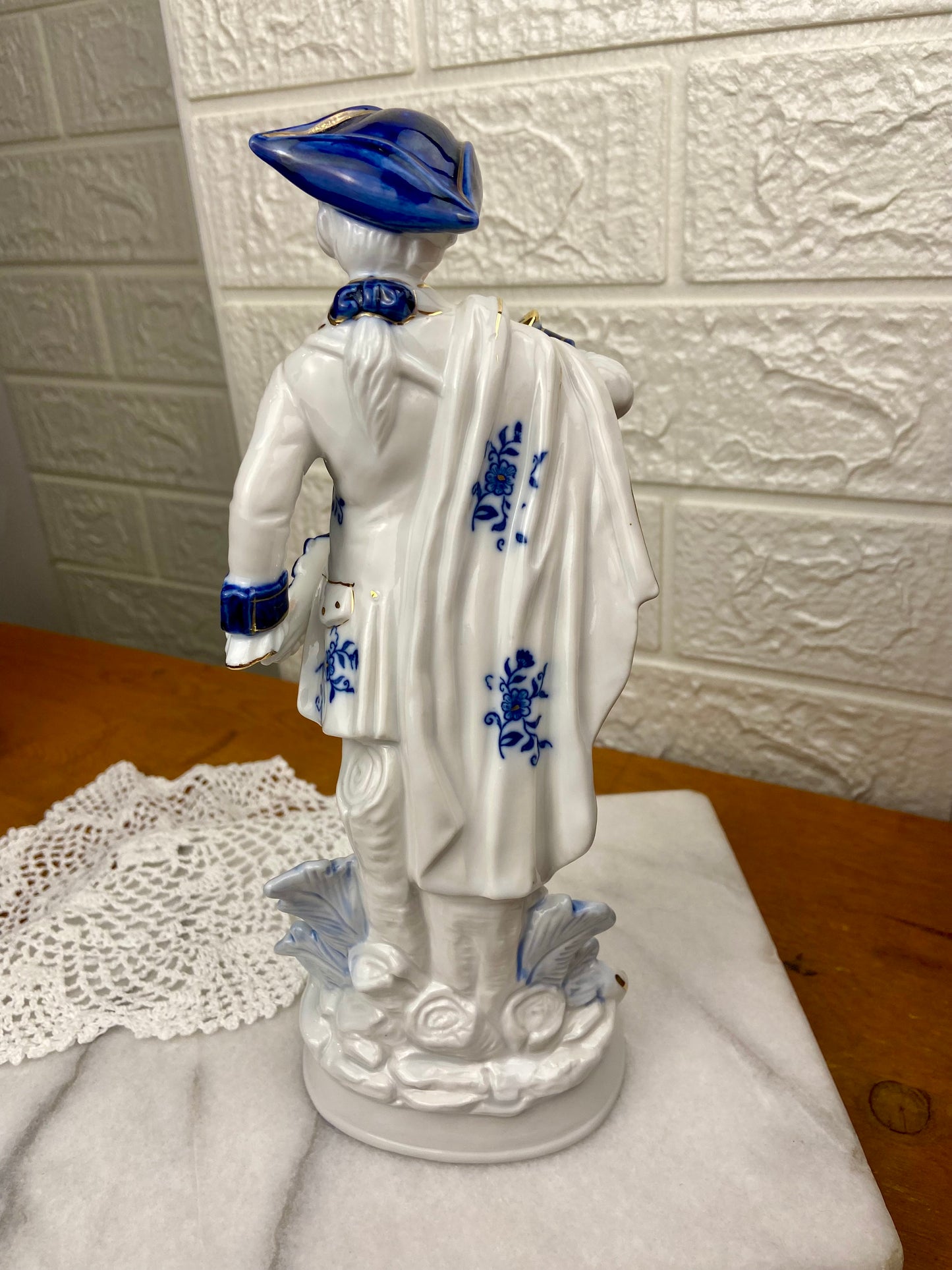 Blue & White Porcelain Figurine | Man in Cape
