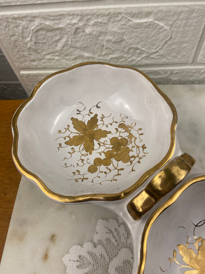 Hand Painted Italian Porcelain Double Snack Dish