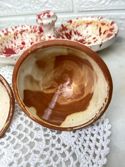Speckled Ceramic Double-Sided Relish Dish with Lids