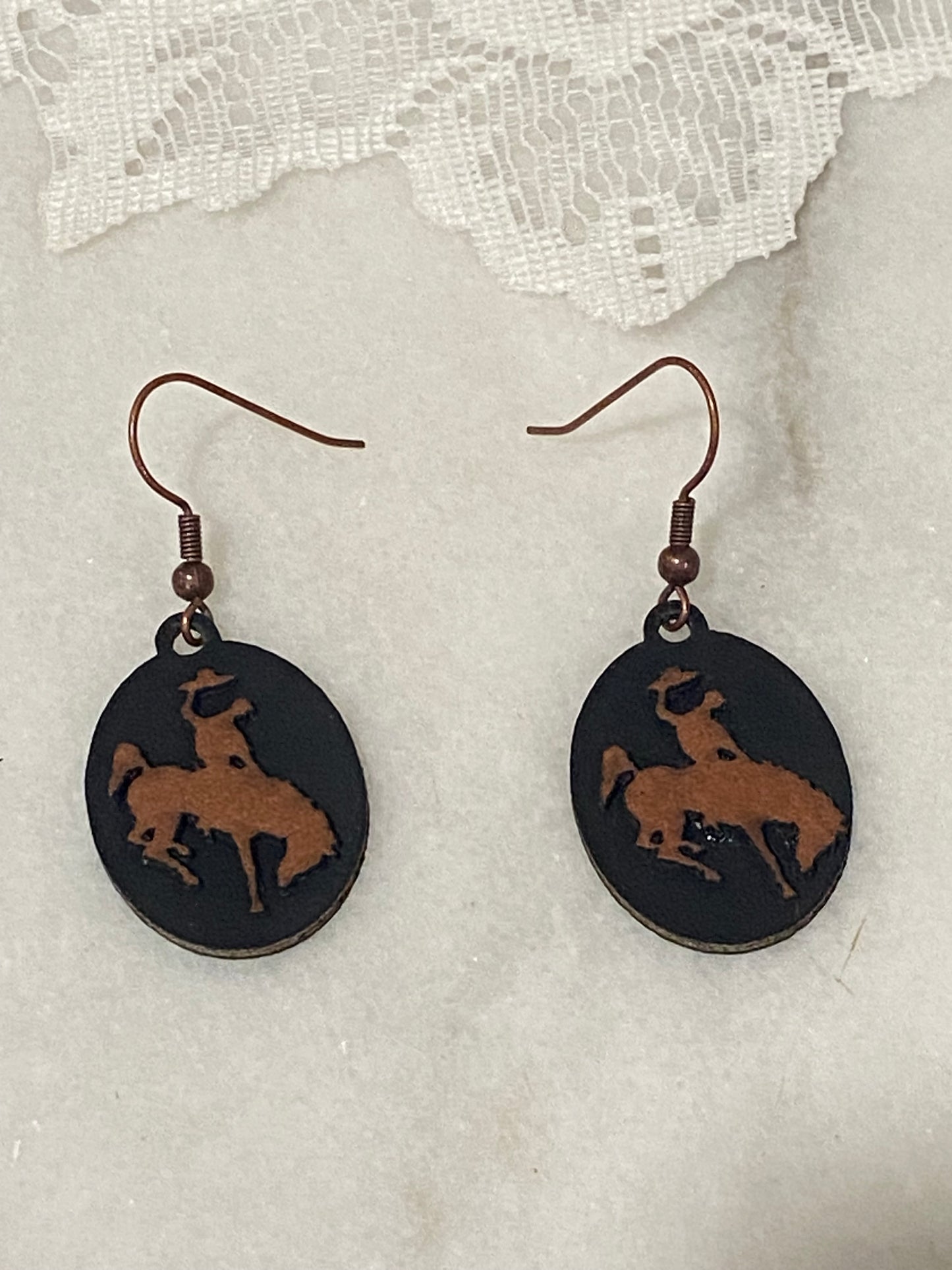 Leather Bucking Cowboy Earrings [Hooks]