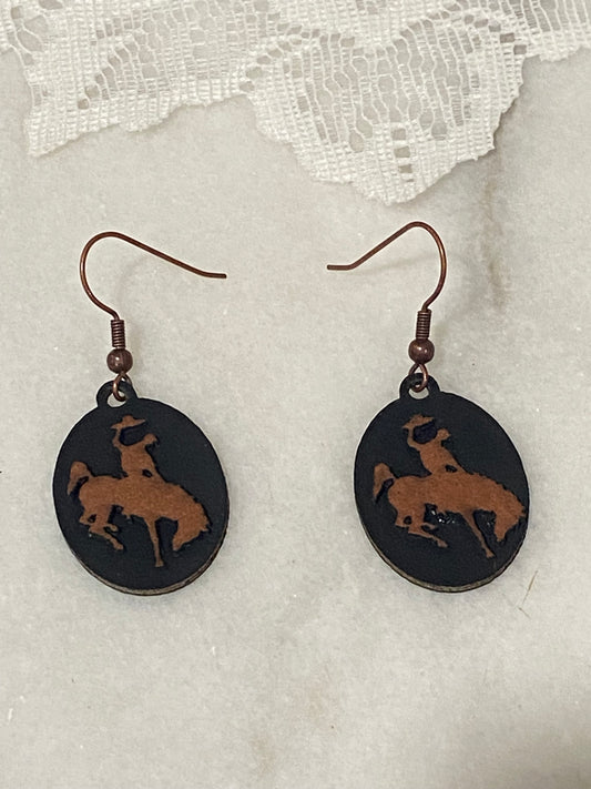 Leather Bucking Cowboy Earrings [Hooks]