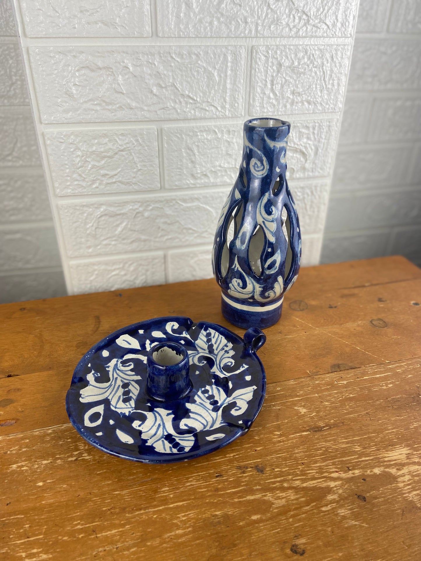 Handmade Two-Piece Candle Holder with Ring Handle