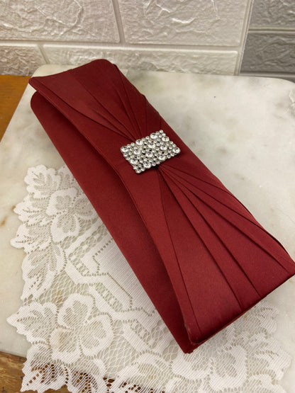 Pleated Satin Clutch with Metal Strap and Rhinestone Embellishment by Roberto Vianni