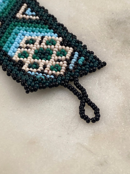 Handmade Glass Seed-Bead Wrap Bracelet with Loop Clasp | Geometric Boho Pattern